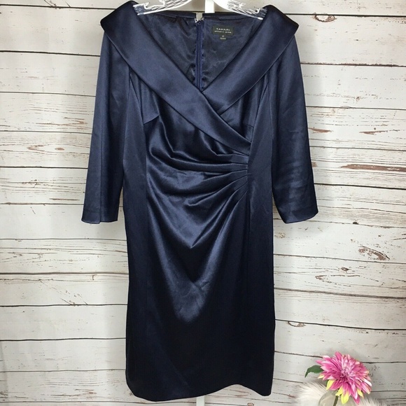 Tahari Dresses & Skirts - Tahari Navy Blue Structured V neck Dress 10 Navy